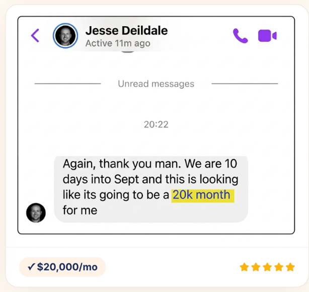 Jesse Deildale community win: $20,000/mo