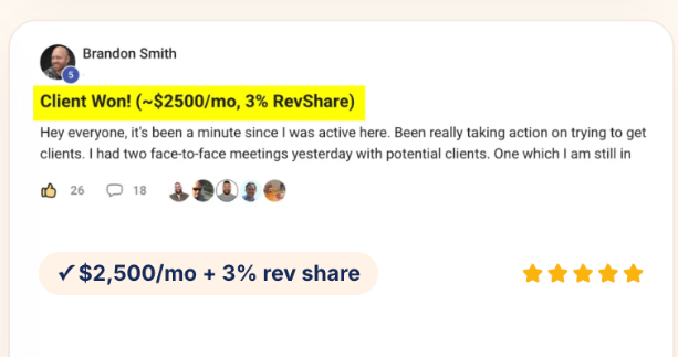 Brandon Smith community win: $2,500/mo + rev share